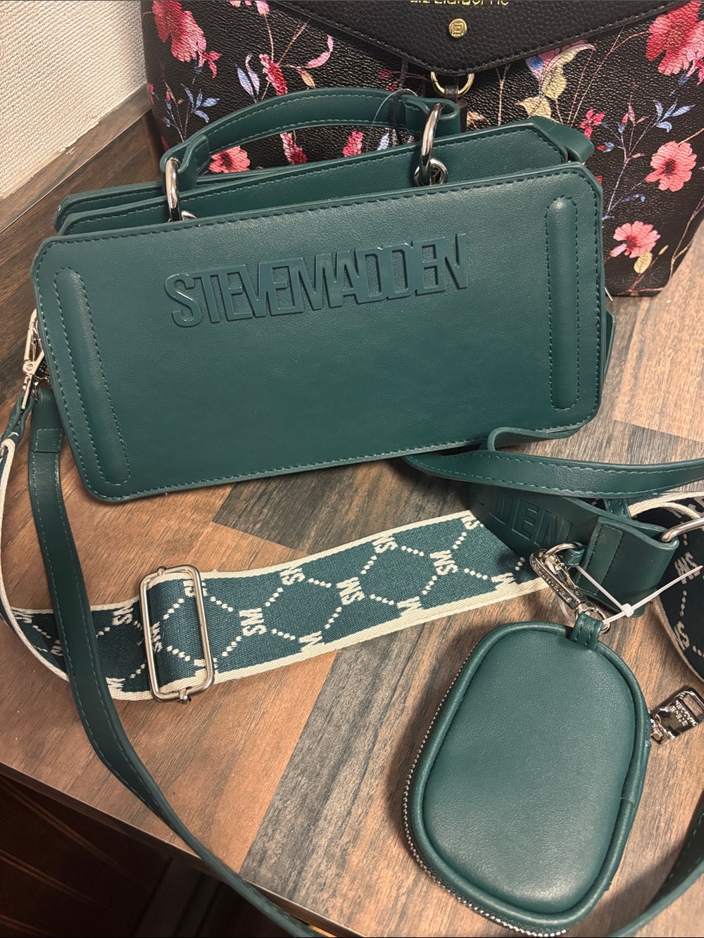 Steve Madden Teal Structured Crossbody with Detachable Strap and Coin Pouch
